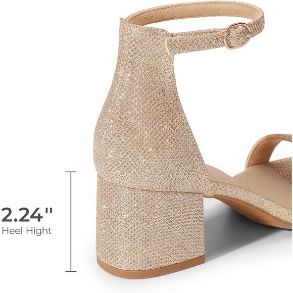 Dream Pairs Women's Gold Glitter Chunky Block Heel Ankle Strap Sandals Shoes - Picture 4 of 8